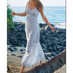 Athleta Dress Womens 8 Blue White Striped Wayfinder Maxi Cotton Beach Summer